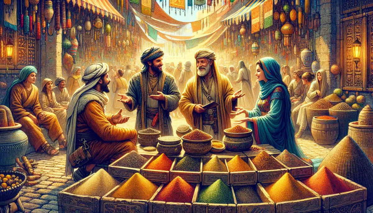 ancient civilizations trading spices at market