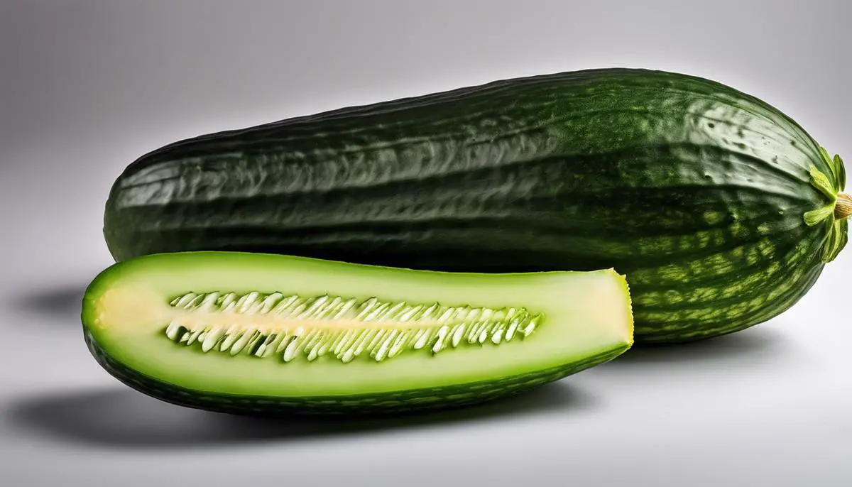 A photo of an Armenian Cucumber, showing its vibrant yellow-green skin and lengthy shape