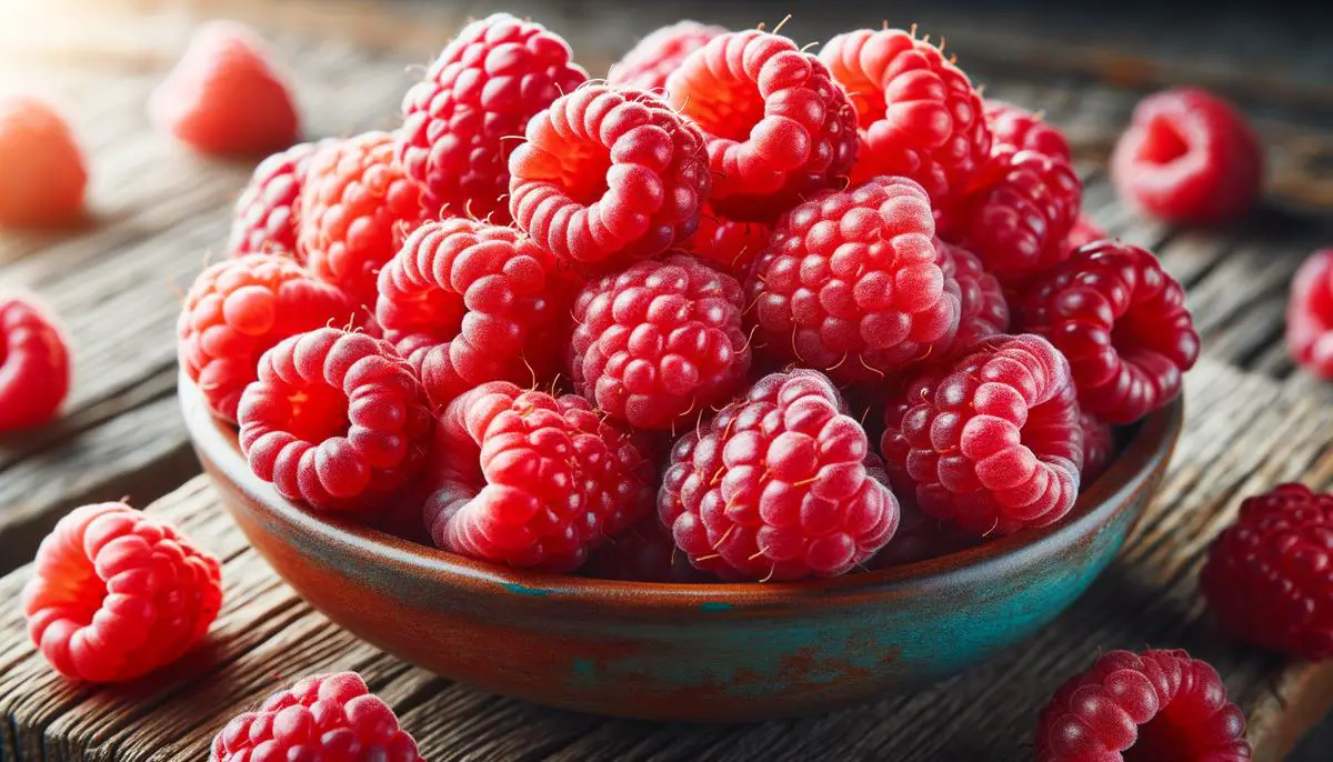 A variety of fresh raspberries with bright colors and firm texture, ready to be used as cake filling
