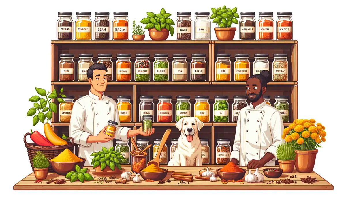 Image of different spices and herbs that are safe for dogs to eat