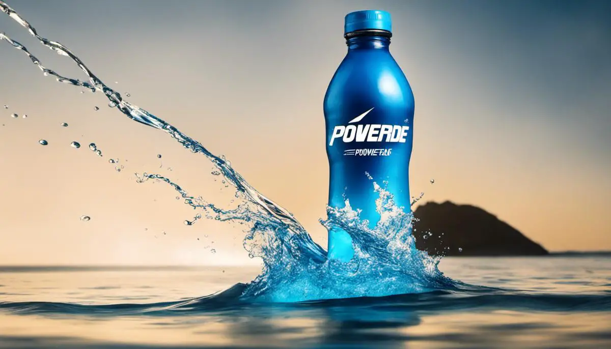 The Powerade logo, a blue background with the word Powerade written in white and a curved line beneath it representing a swoosh.