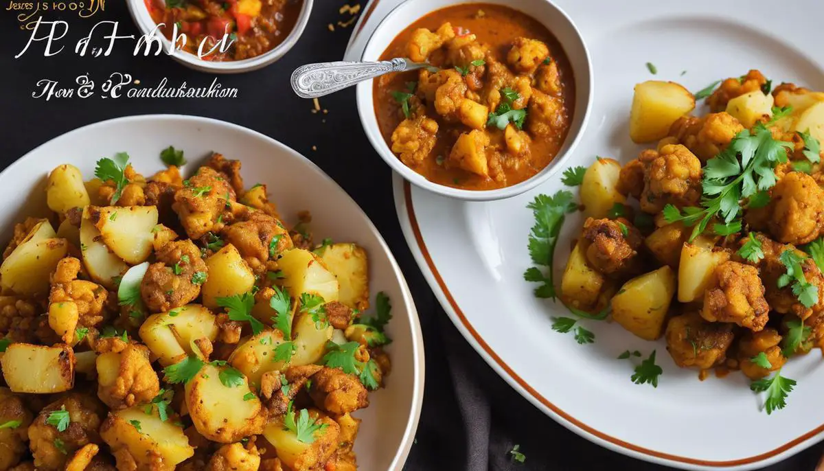 A delicious plate of Aloo Gobi, showcasing perfectly cooked potatoes and cauliflower with a vibrant blend of spices.