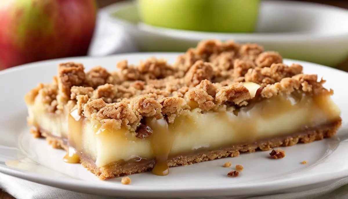 A delicious apple bar with a gooey apple center, surrounded by a crispy crust.