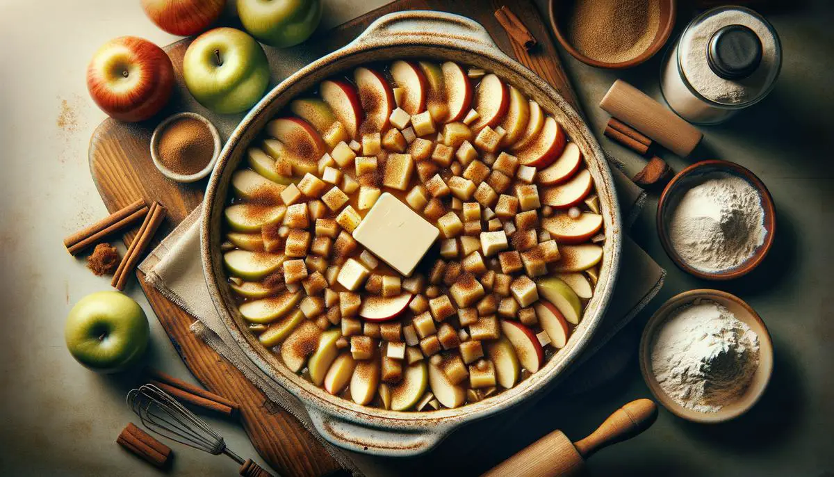 A delicious apple cobbler mixture ready for baking