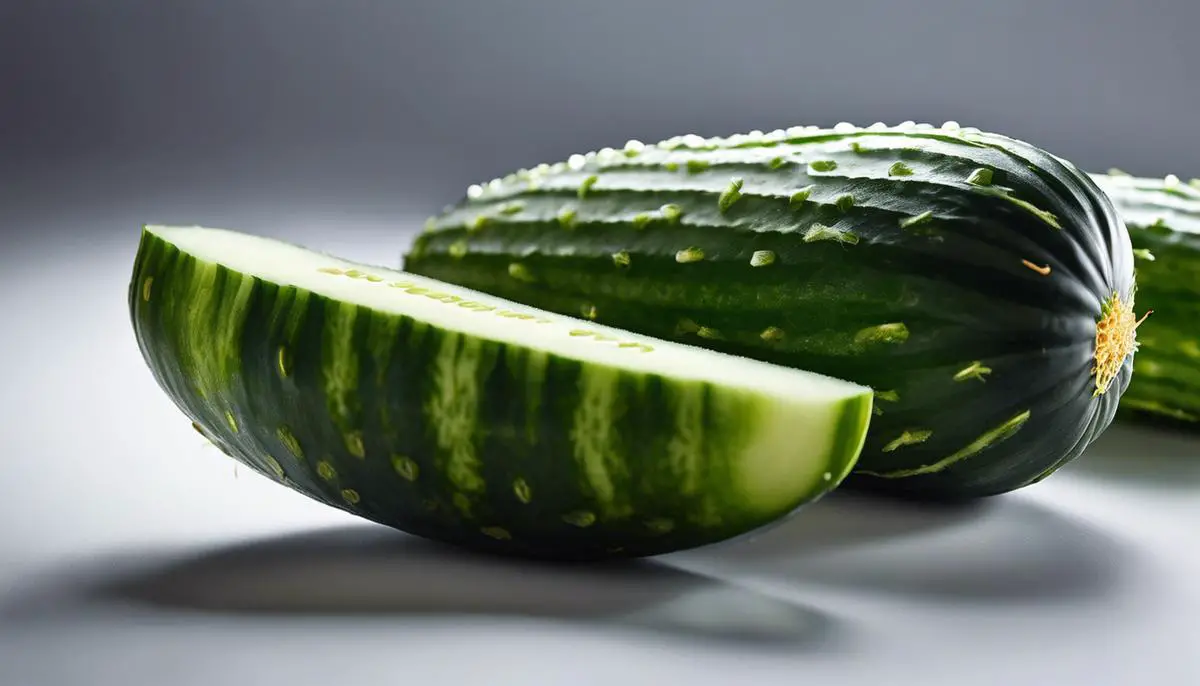 A close-up image of an Armenian cucumber with dashes instead of spaces