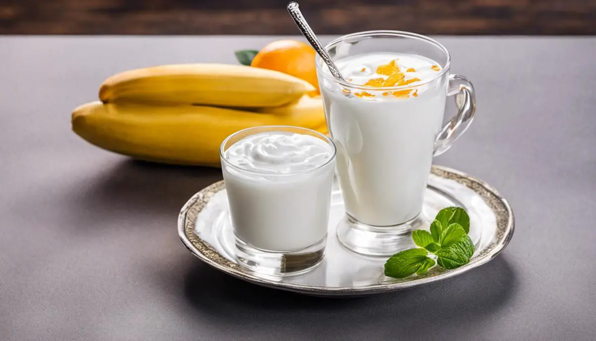 A glass of Ayran beverage with yogurt and water, highlighting its nutritional benefits.