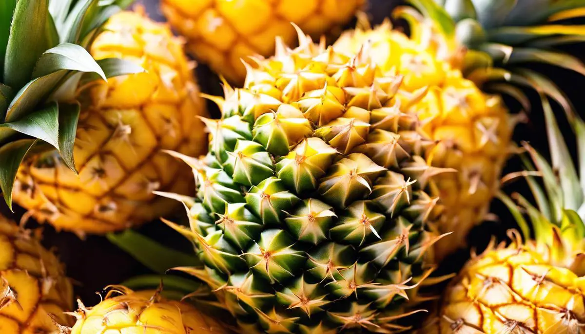 A close-up image of a fresh baby pineapple, with its vibrant yellow color and small size. It is visually appealing and represents the concept of sweetening up family feasts.