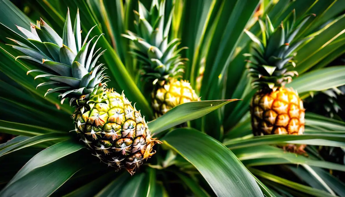 Image of ripe baby pineapples on a plant