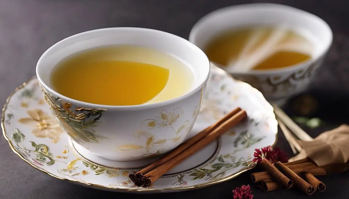 A cup of Bandrek filled with fragrant spices, ginger, and lemongrass.