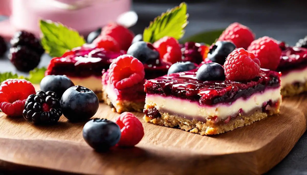 A visually appealing image of a variety of berry bars, showcasing their colorful and delectable appearance.