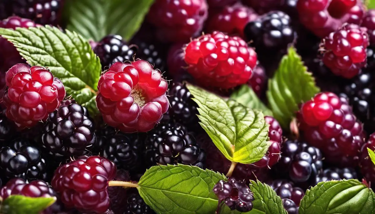 A close-up image of ripe boysenberries, showcasing their vibrant purple color and juicy texture.