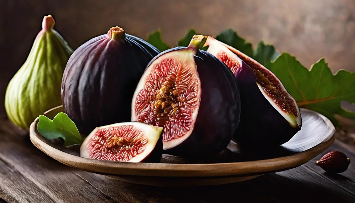 A close-up image of a ripe Brown Turkey Fig, showing its earthy tones and juicy flesh.