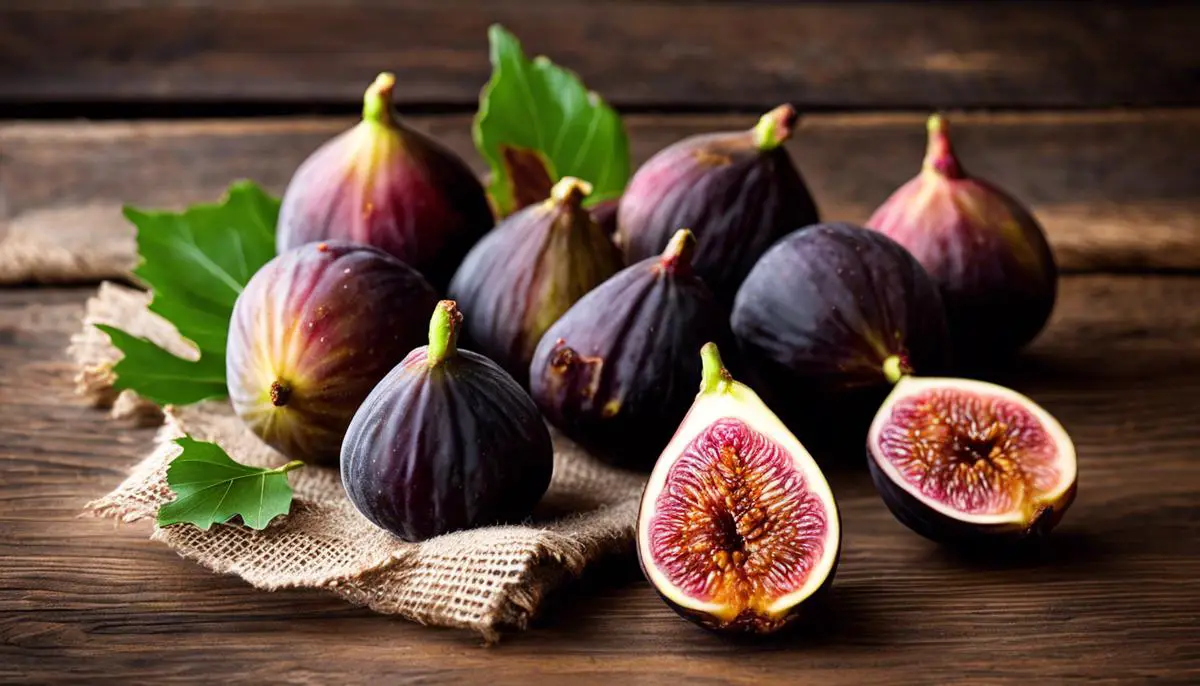 Image of ripe brown turkey figs displayed on a wooden table