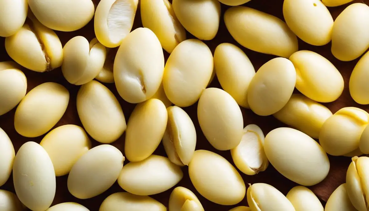 A close-up image of butter beans, showing their pale yellow color and wrinkled surface.