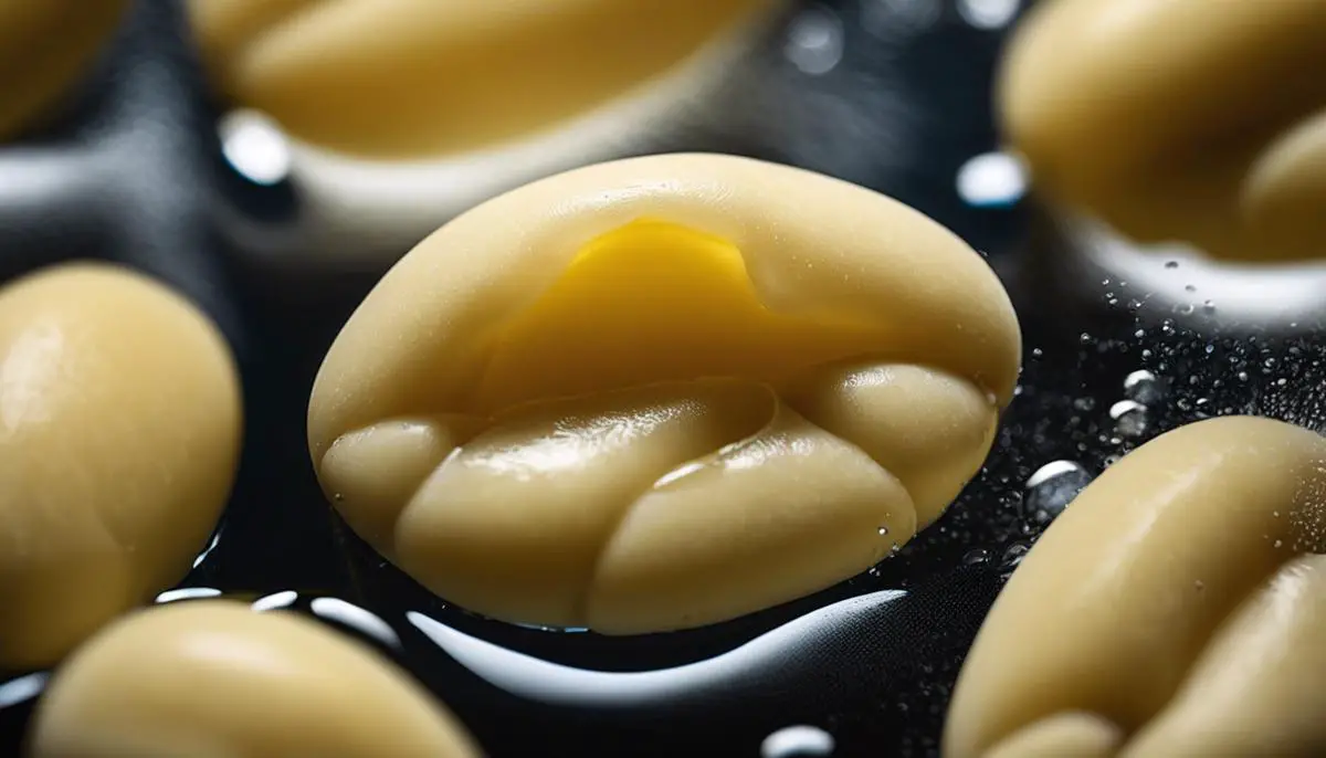 A close-up image of butter beans soaking in water