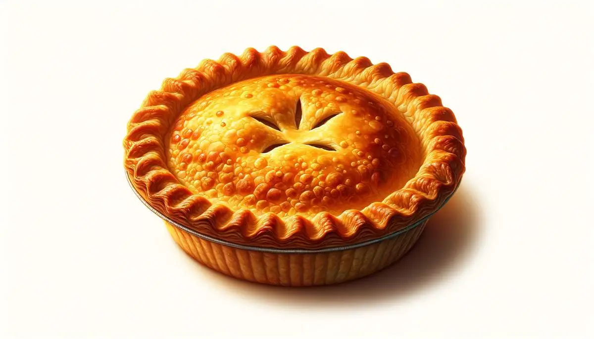 A close-up image of a perfectly baked buttery pie crust, showing a golden-brown color and flaky texture