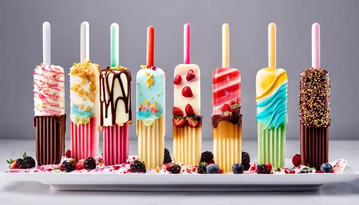 Image of beautifully decorated cake popsicles with various toppings and designs