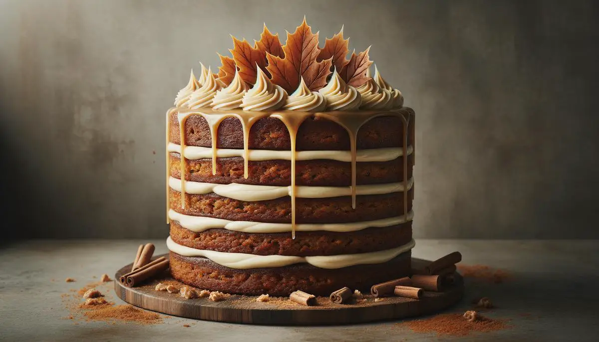 A layered carrot cake with maple cream cheese frosting