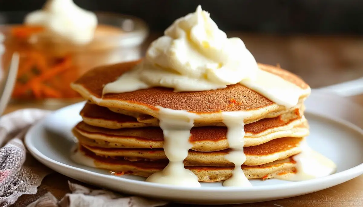 Carrot cake pancakes with cream cheese topping