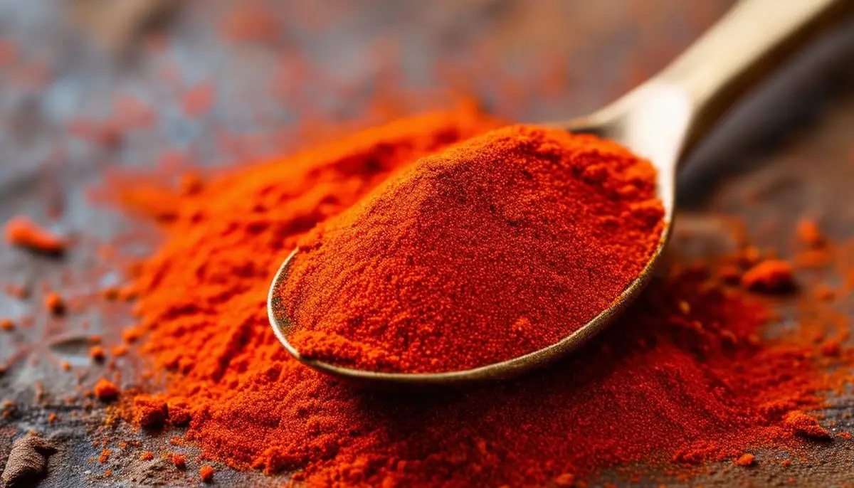 A spoonful of bright red cayenne pepper powder