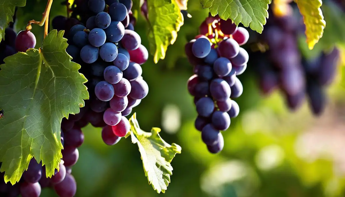 Image of Champagne grapes hanging on the vine, showcasing their delicate beauty
