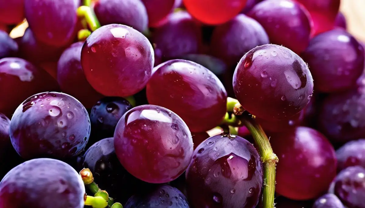 A close-up image of Champagne grapes, showcasing their vibrant purple color and clustered arrangement.