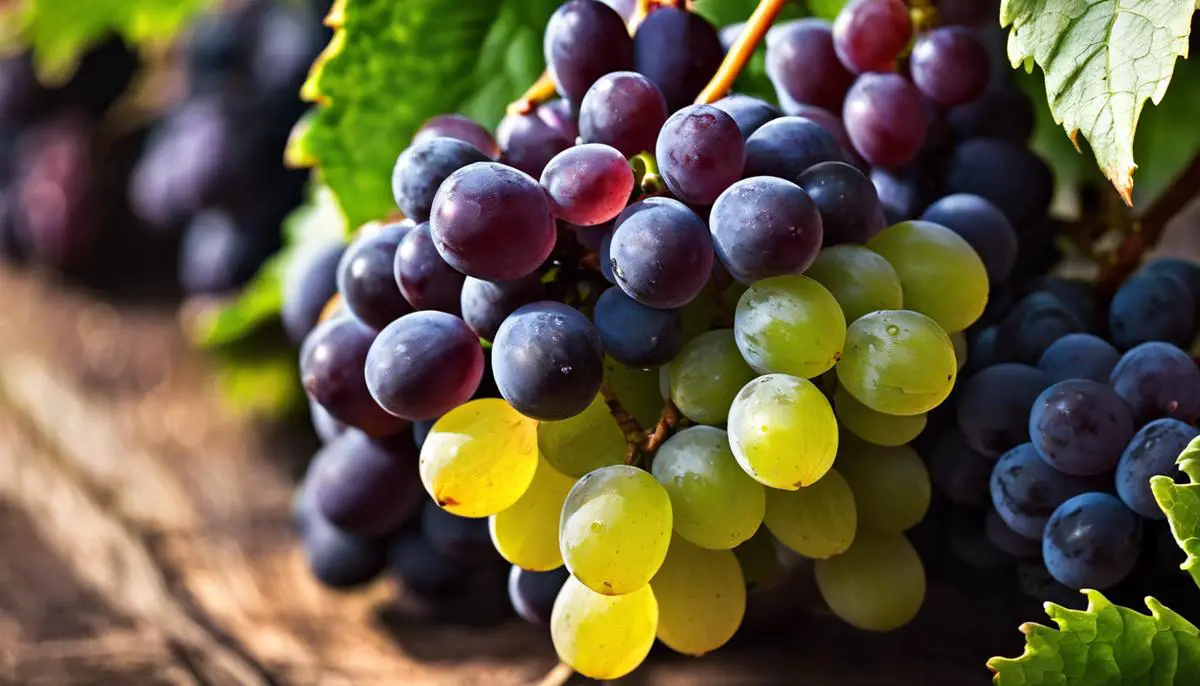 Image of colorful Champagne grapes on a vine