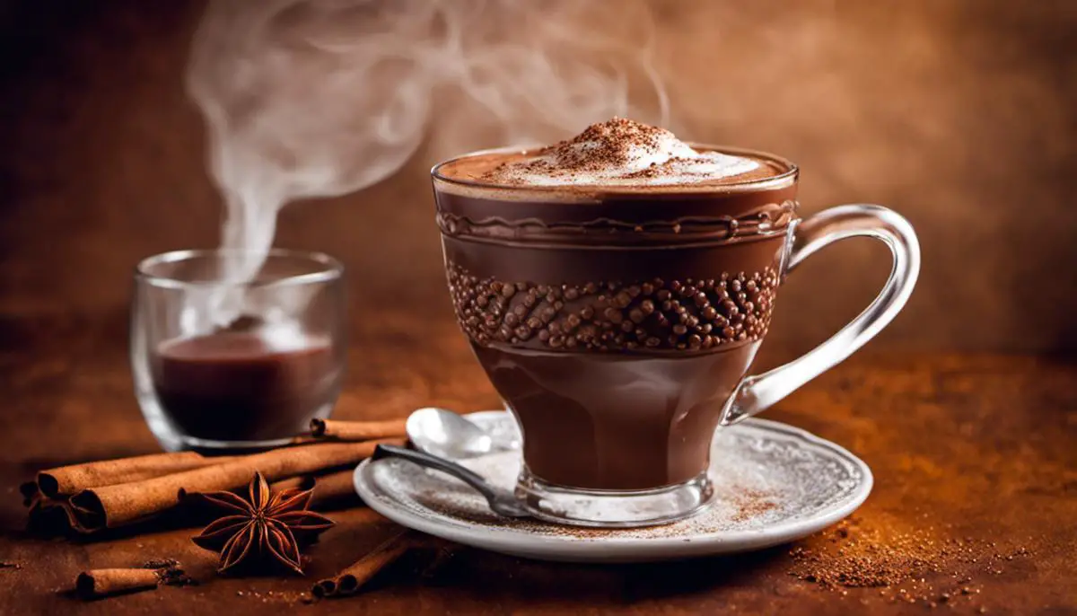 A cup of Champurrado with chocolate, cinnamon, and a frothy top, representing the warm and comforting nature of this Mexican beverage.