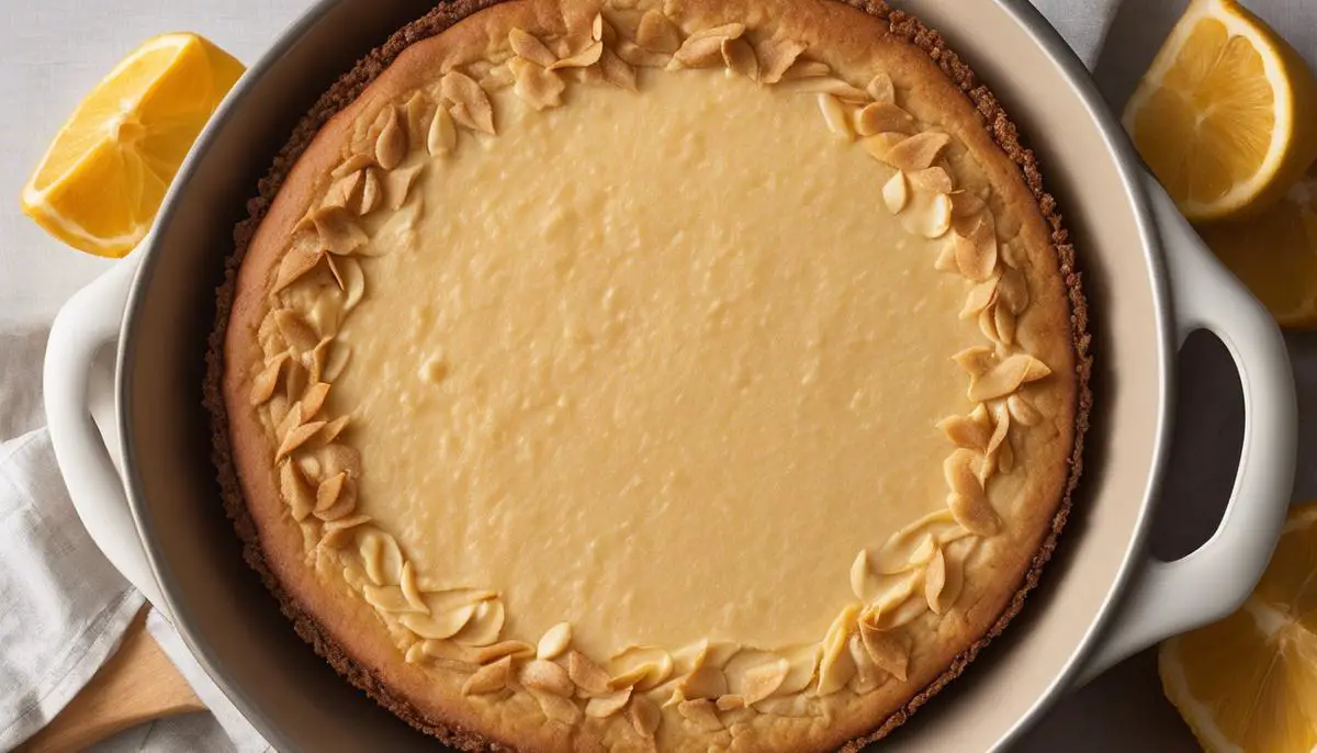 A close-up image of a cheesecake crust with a crispy and buttery texture, ready to be filled with velvety cheesecake filling.