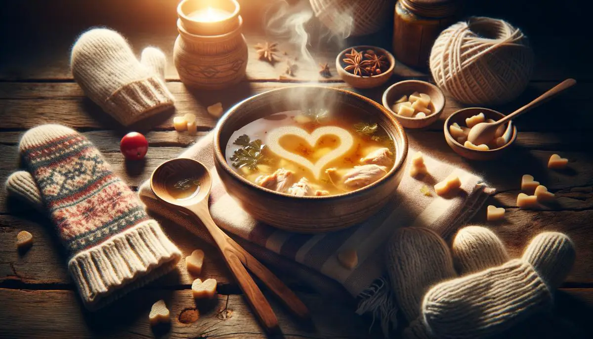 A warm bowl of chicken soup, symbolizing comfort and care