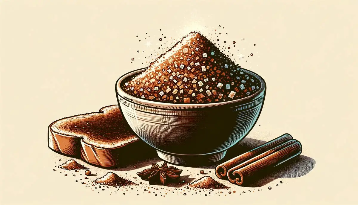 A bowl of cinnamon sugar mixture, ready to be sprinkled over toast