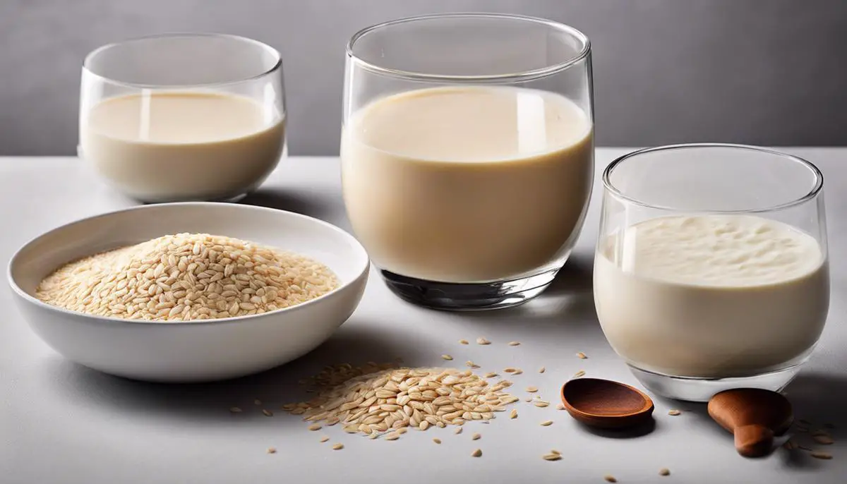 A creamy glass of condensed oat milk, showcasing its thick and rich texture.