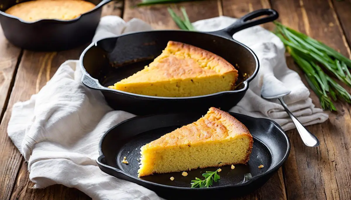 Golden and crispy Southern cornbread in a cast iron skillet