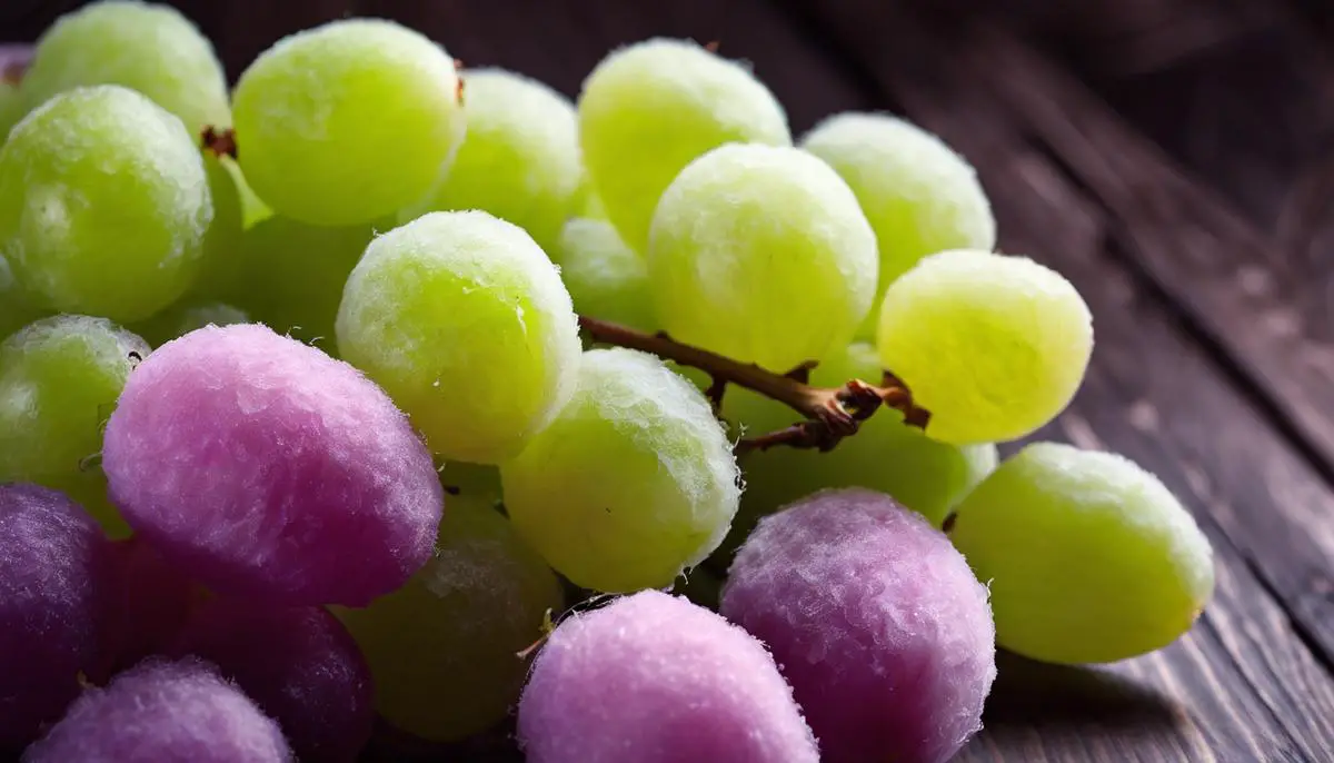 Image of a bunch of Cotton Candy Grapes that have a vibrant purple color, resembling actual cotton candy.