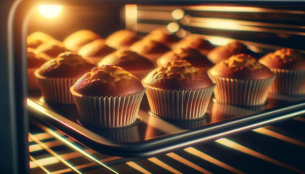 Cupcakes baking in the oven, golden brown and ready to be enjoyed