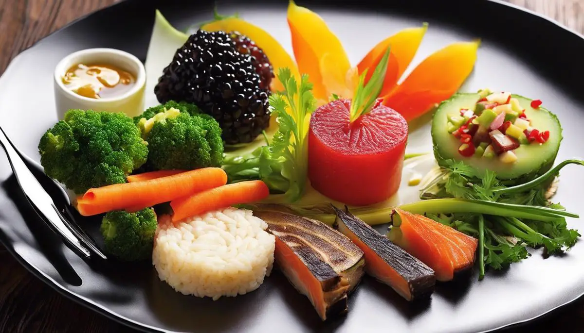 A variety of fiber-rich foods arranged beautifully on a plate.