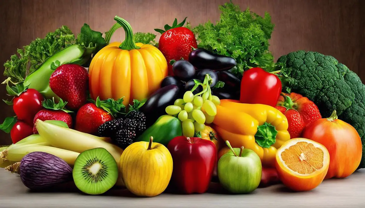 A variety of colorful fruits and vegetables packed with fiber.