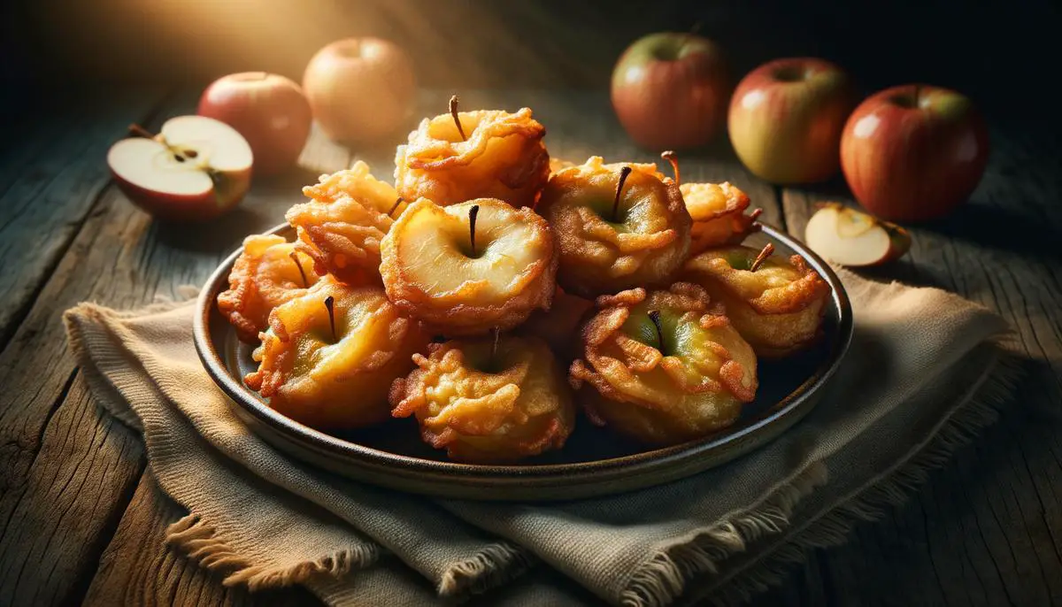 A delicious plate of crispy fried apples with a golden brown crust