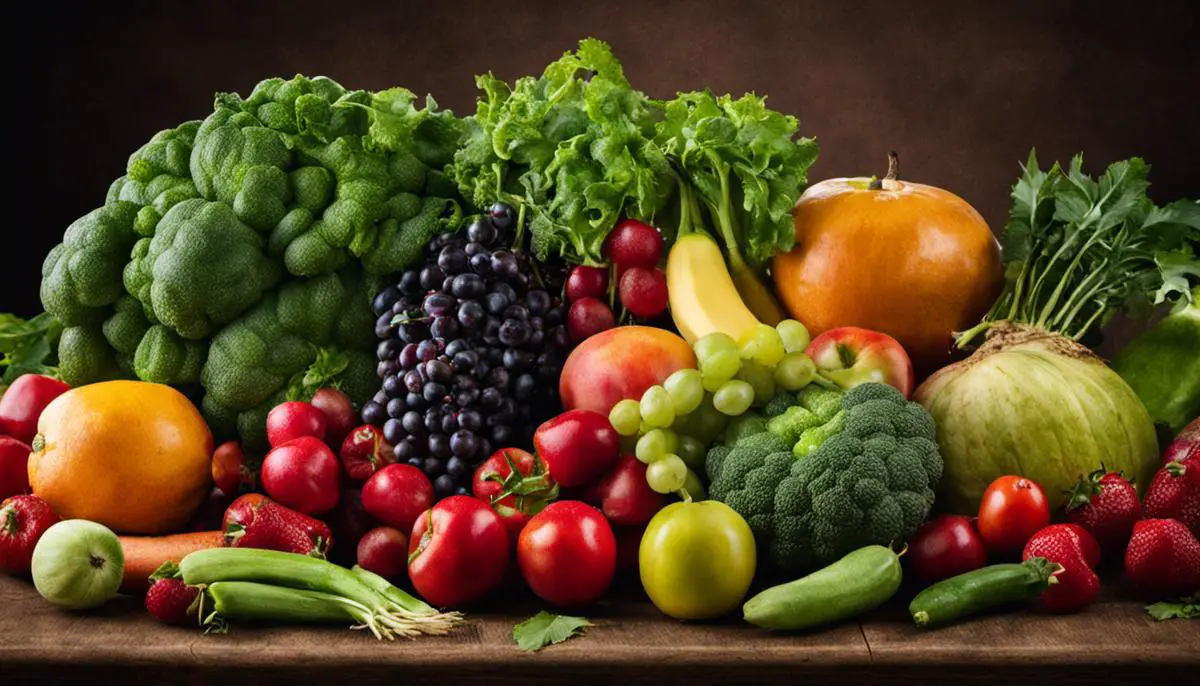 Image of various fruits and vegetables displayed on a table