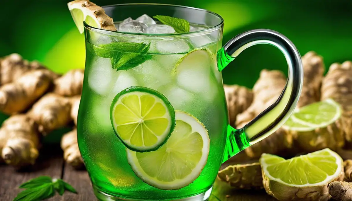 A refreshing glass of ginger ale garnished with a lime wheel, representing the delightful taste and visual appeal of ginger ale.