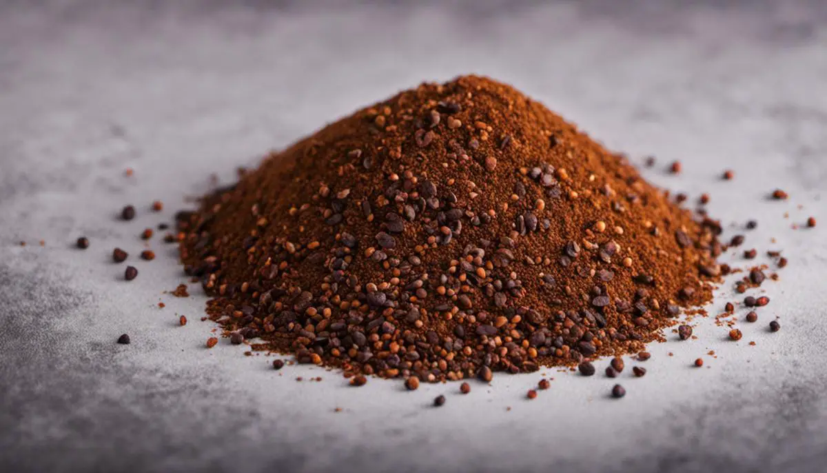 An image of Grains of Paradise spice. It is a brownish, round-shaped spice with a slightly rough texture.