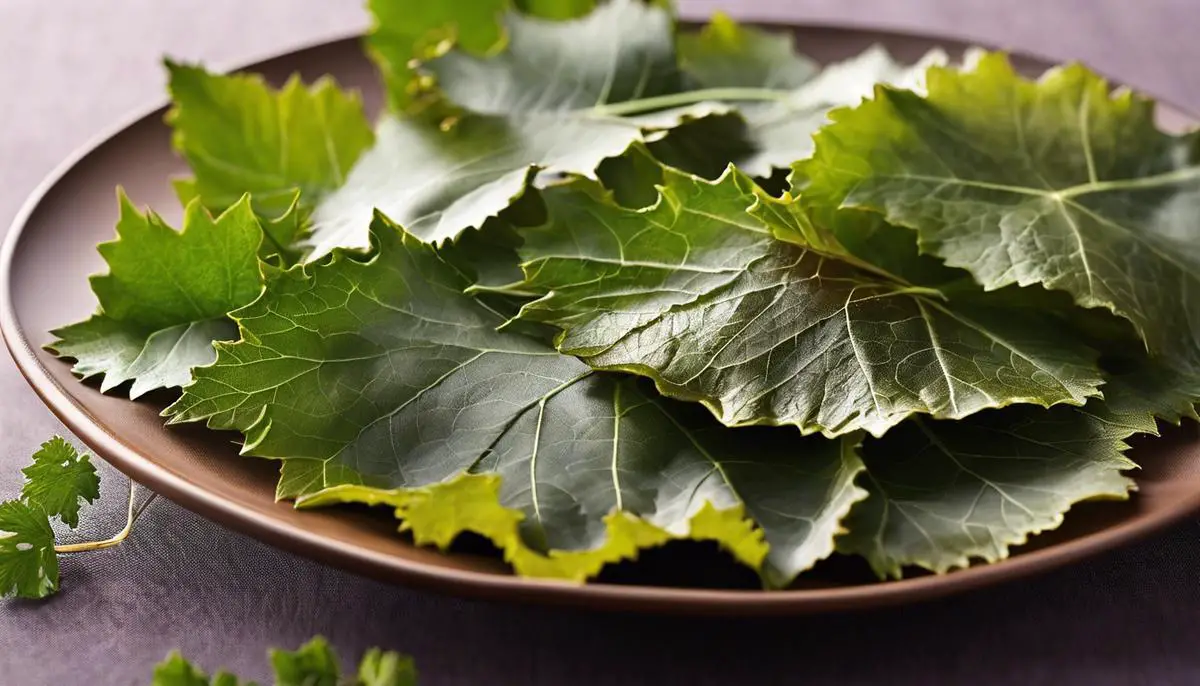 Plate of grape leaves with dashes instead of spaces