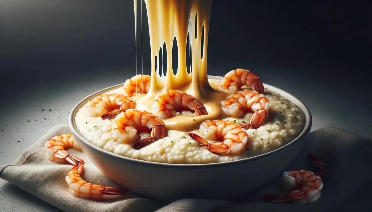 A bowl of warm and creamy grits, topped with shrimp and cheese, illustrating the versatility and comforting nature of this beloved dish