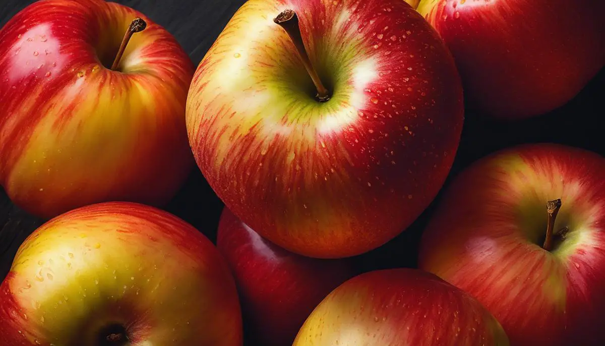 Image of Honeycrisp apples, showcasing their vibrant red and yellow skin and crisp texture.