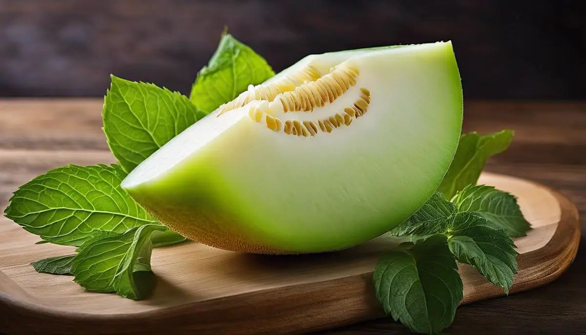 Image of a honeydew melon, a sweet and fragrant fruit high in vitamins and minerals