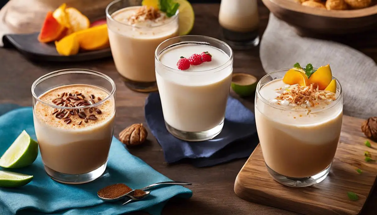 A selection of colorful dishes featuring horchata as an ingredient, showcasing the versatility and appeal of this beverage.