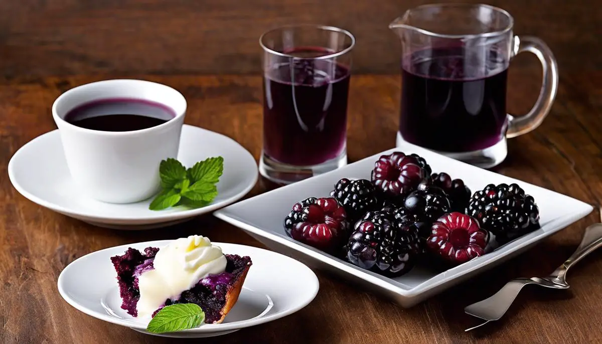 Image of various huckleberry recipes and applications, such as huckleberry muffins, huckleberry pie, huckleberry lemonade, and huckleberry-infused wine.