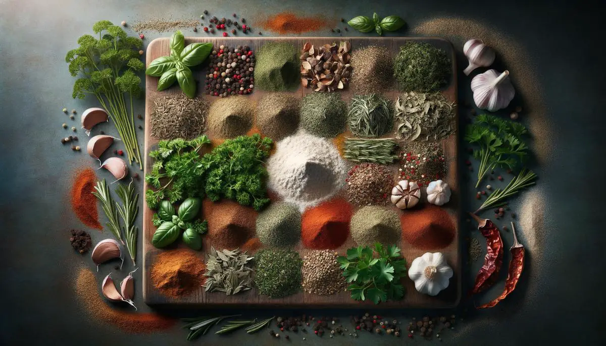 A variety of dried herbs and spices commonly found in Italian seasoning blends