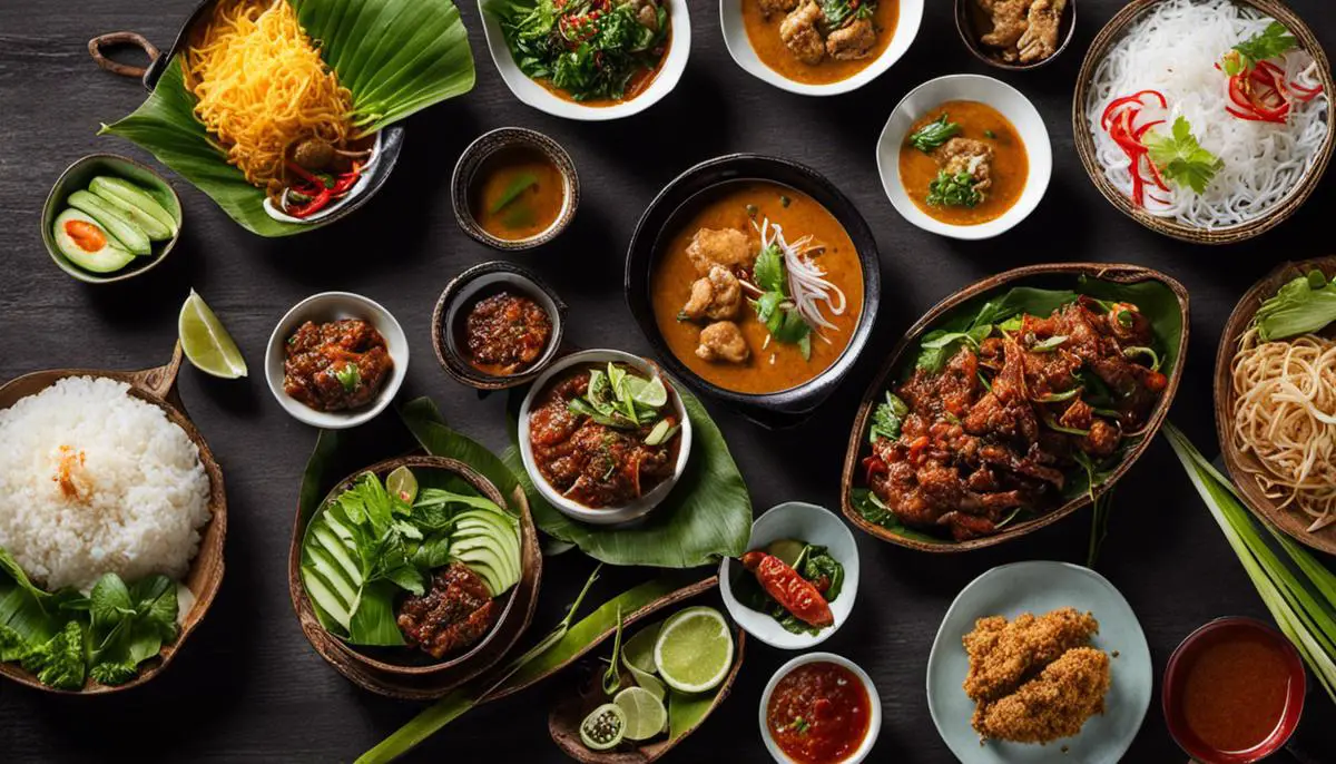 Image featuring a variety of Indonesian dishes that pair well with Janda Pulang
