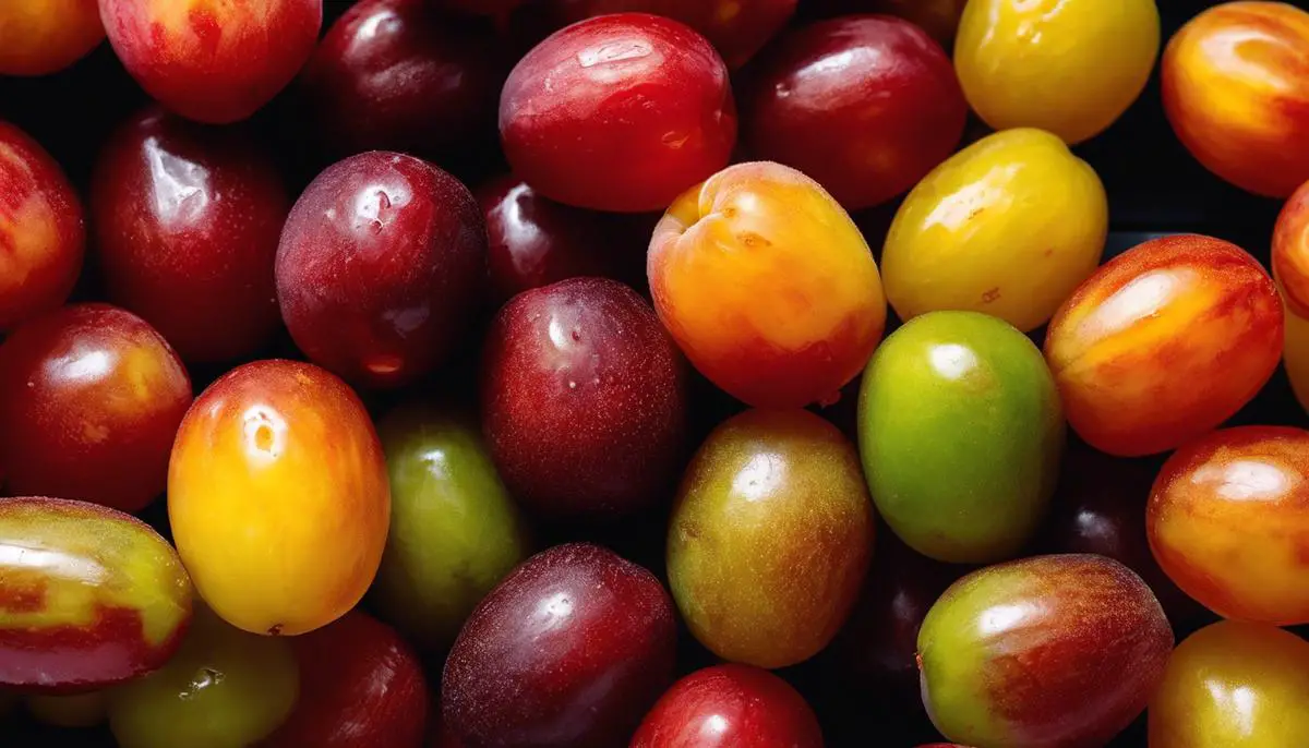 A close-up image of ripe jujubes, showcasing their vibrant color and pleasing visual appeal.